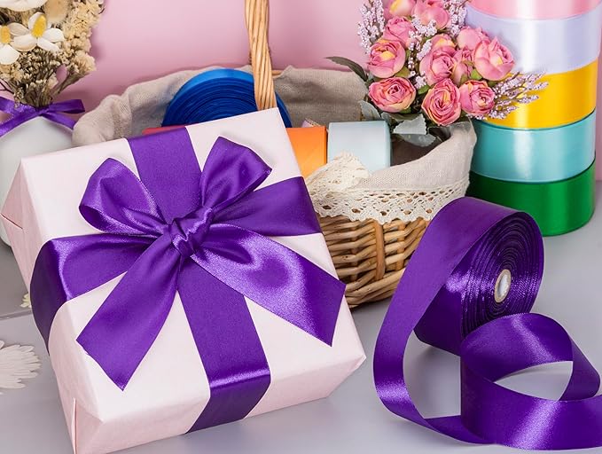 YASEO 1 1/2 Inch Purple Solid Satin Ribbon, 50 Yards Craft Fabric Ribbon for Gift Wrapping Floral Bouquets Wedding Party Decoration