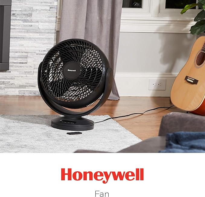 Honeywell Turbo Force Small Fan. Powerful floor fan for Home, Bedroom, or Office with Remote Electronic LED Controls, 3 Speeds and 90 Degree Pivot. Black, HF715