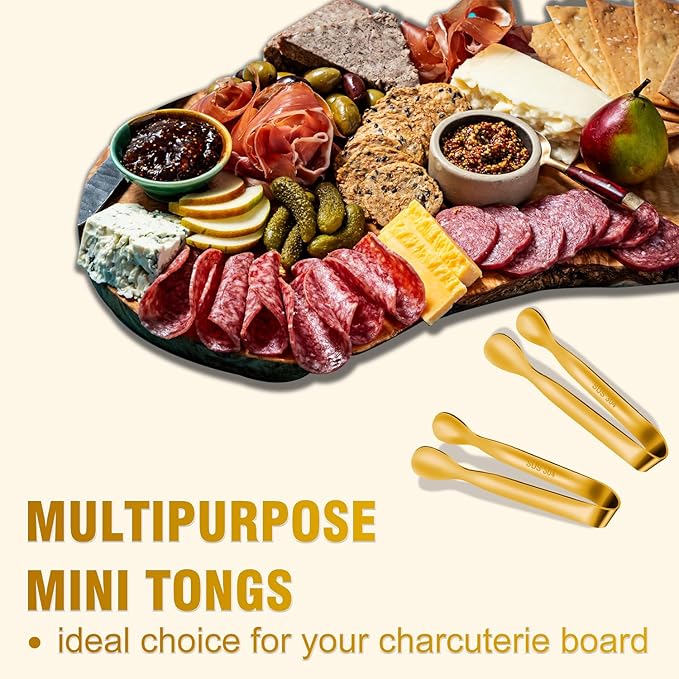 12 PCS Small Serving Tongs, 4.3" Mini Gold Tongs, Gold Kitchen Tongs for Serving Food, Coffee Bar, Tea Party, Desserts Party and Ice Bucket