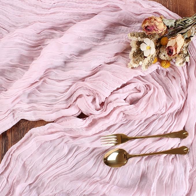 Pink Cheesecloth Table Runner 13.3FT Rustic Sheer Gauze Table Runners 157 Inch Boho Cheese Cloth Table Decorations for Wedding Party Spring Bridal Baby Shower Home Decor