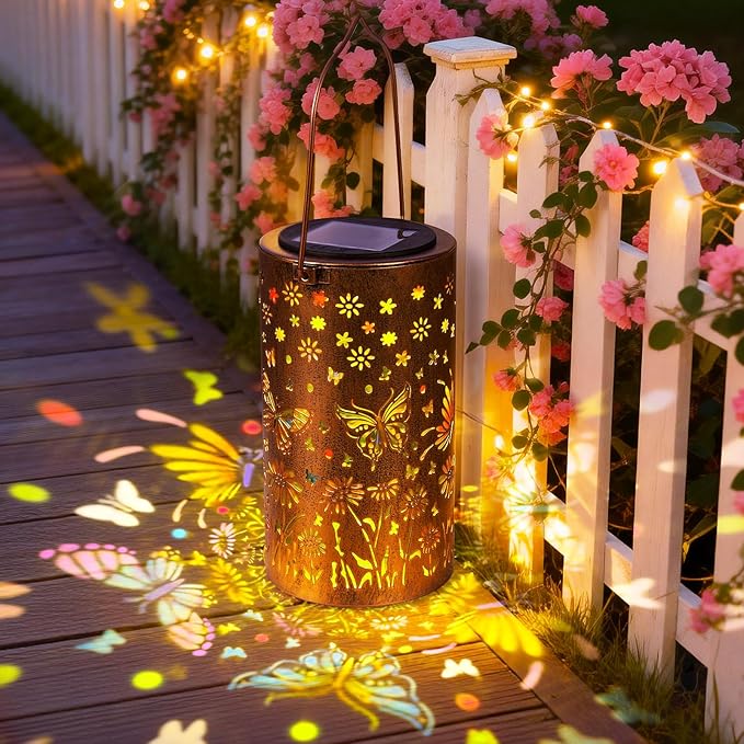 Colorful Butterfly Solar Lanterns Outdoor Waterproof, Birthday Gifts for Women Mom Grandma, Hanging Butterfly Solar Lights, Metal Lanterns Decorative Outdoor for Yard, Patio, Porch, Garden