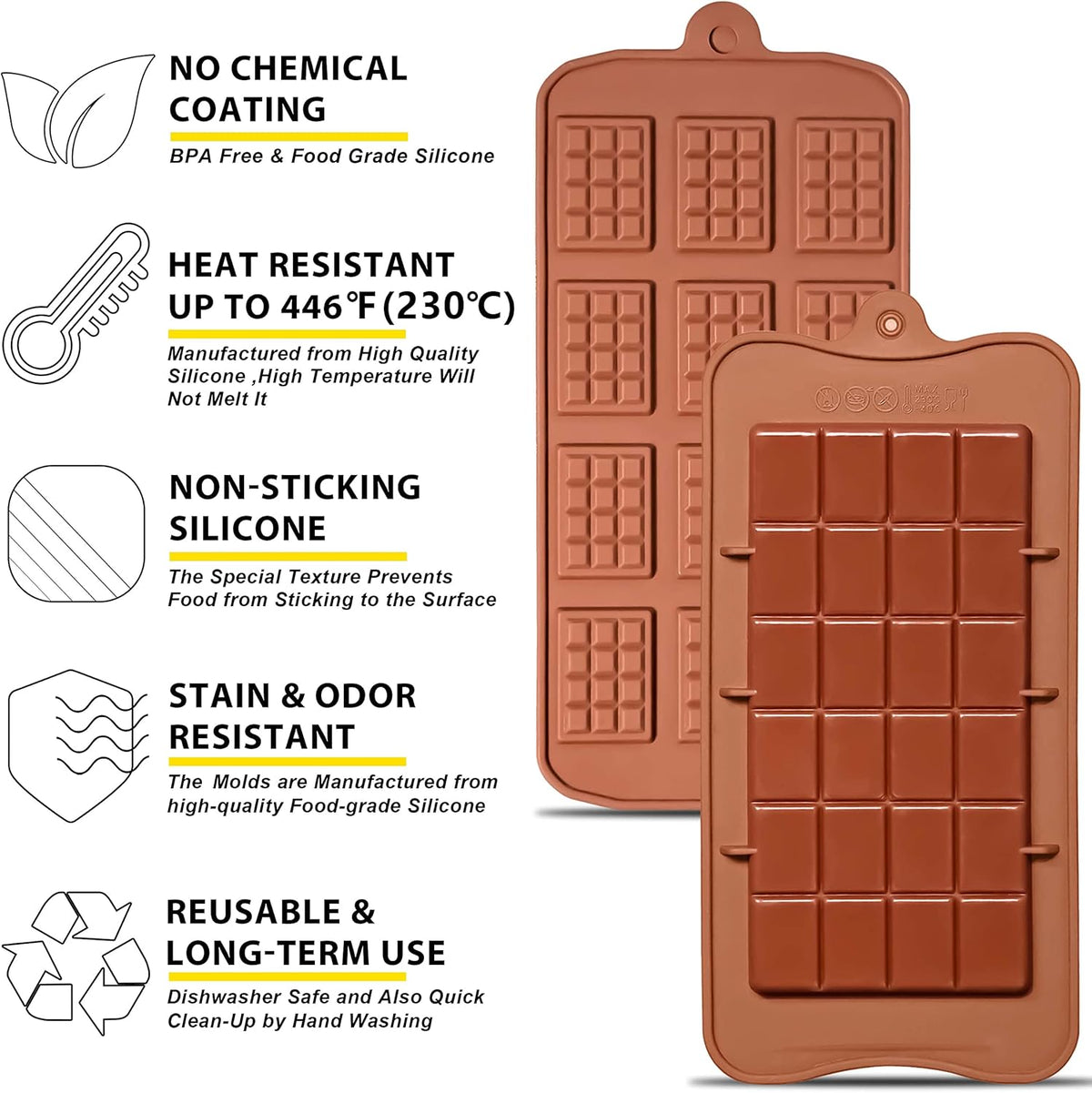 Anaeat Silicone Break Apart Chocolate Molds, Set of 4 Flexible Non-Stick Silicone Candy Protein and Energy Bar Molds for Mini Rectangle Chocolates
