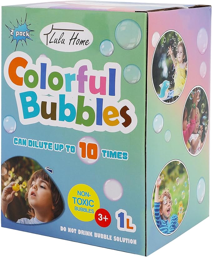 Lulu Home 2 Packs Bubble Concentrated Solution, 1 L/ 33.8 OZ Bubble Refill Solution for Kids Bubble Machine, Giant Bubble Wand, Bubble Blower Toys, Birthday Party Favors (Green Bottle), 778-G