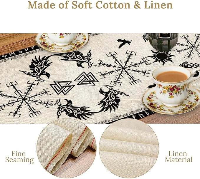 Viking Tree of Life Table Runner, Raven Helmet of Awe Seasonal Table Runner for Kitchen Dining Home Party 13x108in