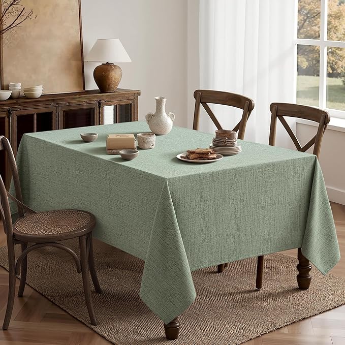 MIULEE Sage Green Linen Polyester Tablecloth 60x104 Inch Spring Rectangle Table Cloth Waterproof,Stain Resistant & Wrinkle Resistant for Dining Party Wedding