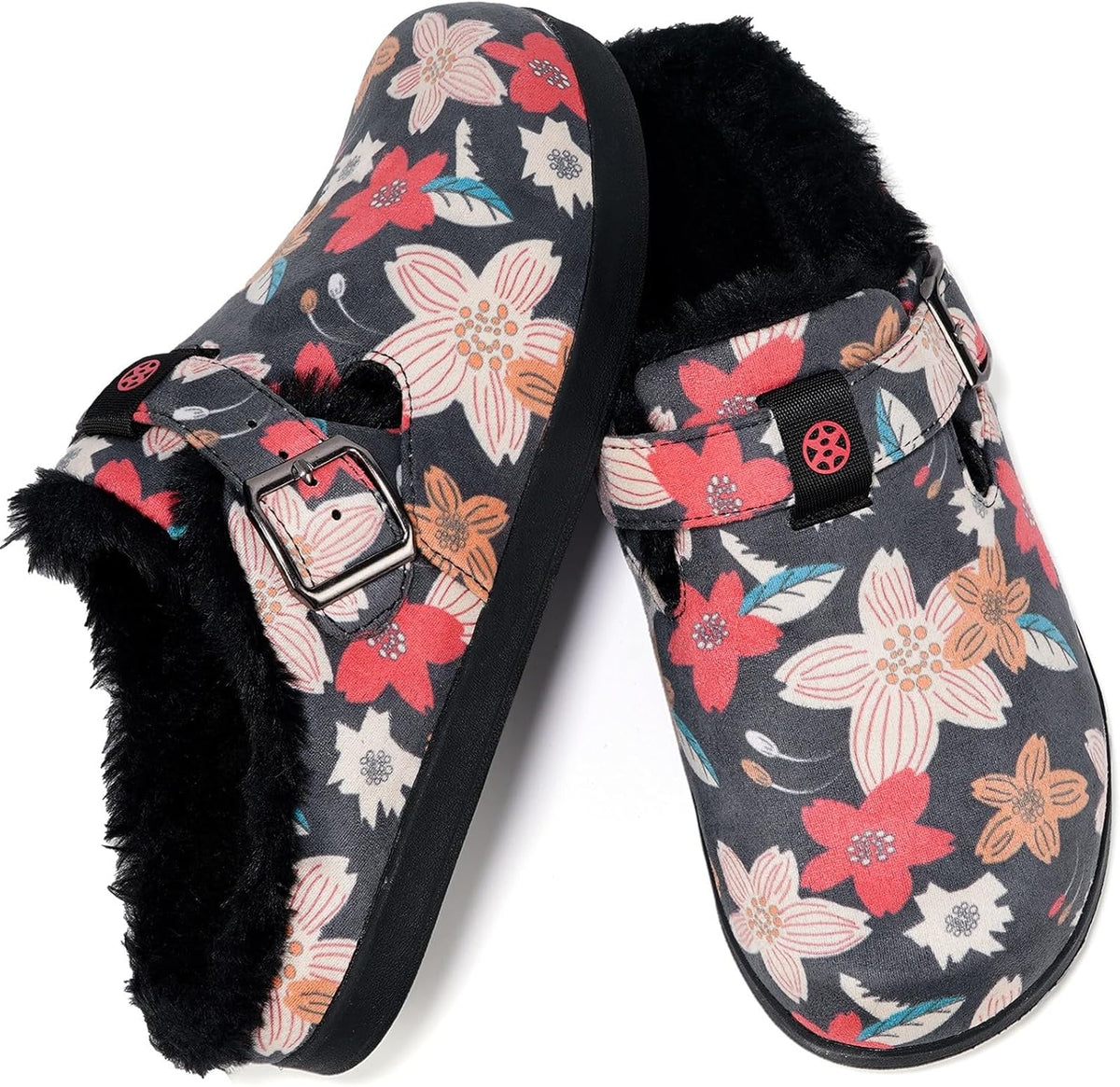 Fur Lined Clogs for Women Men Suede Winter Slippers Arch Support Slip on Mules Potato Shoes with Removable Cushion Footbed Warm Home House Shoes