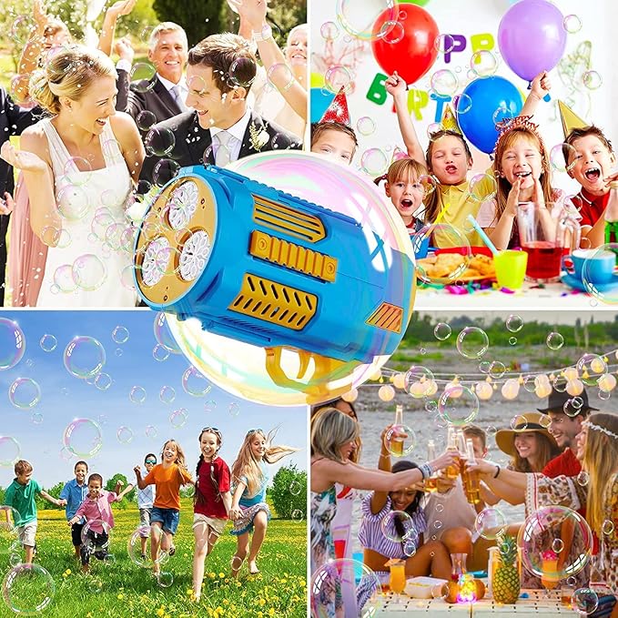 KB KAIBO Upgraded Bubble Gun No Dip, Bubble Machine Gun with LED Lights, 9000+ Bubbles Per Minute for Kids, Boys Girls 3-12 Years Old, Birthday Party Wedding Outdoor Favors - Blue