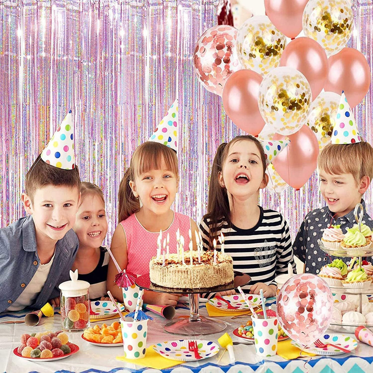 BRAVESHINE Party Streamers Backdrop | Tinsel Foil Fringe Curtains | 1 Purple 1 Pink | 3.2x8.2ft | for Valentines/Hunters/Girls/Women/Birthday/Engagement/Bridal Shower/Bachelorette Decorations