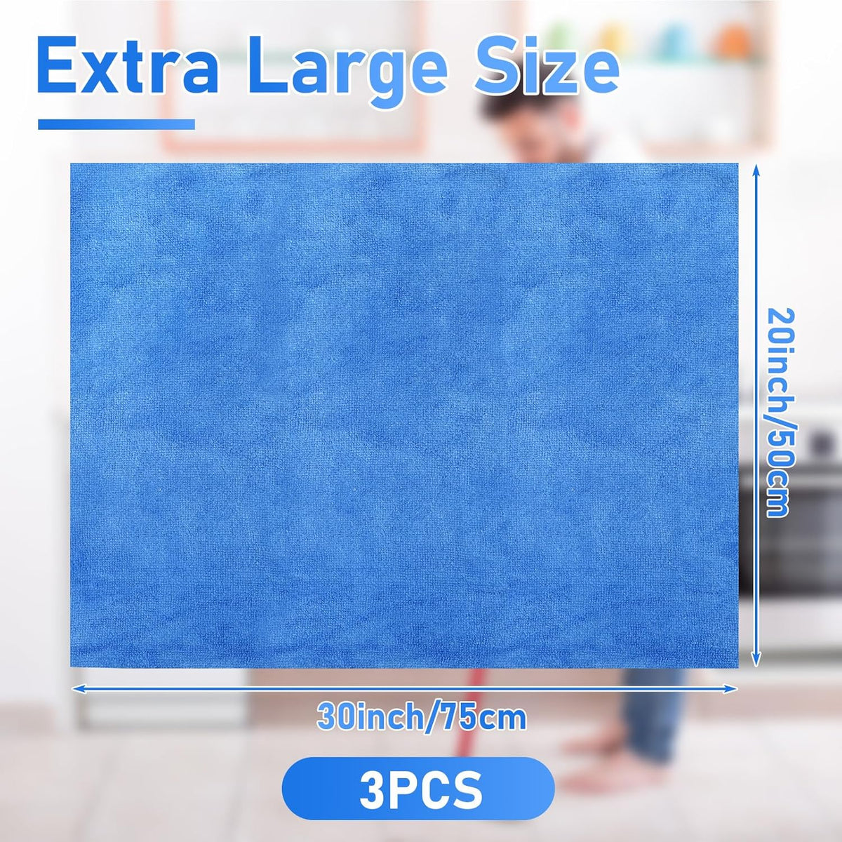 Newwiee 3 Pcs Extra Large Microfiber Cleaning Cloth 30" x 20" Washable Reusable Microfiber Towel Streak Free Lint Free Cloth for Cleaning Home Glass Office Window Bathrooms (Blue)