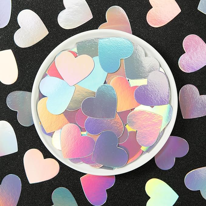 Iridescent-Disco Valentines Day Party-Decorations Heart Confetti - 300pcs Wedding Birthday Dining Table Centerpiece,Bachelorette Baby Bridal Shower Engagement Holographic Decor Lasting Surprise