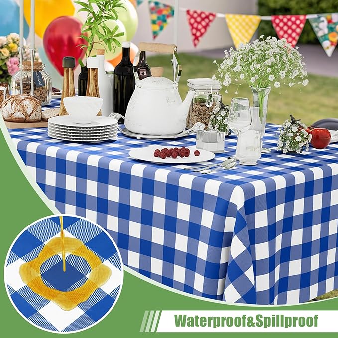 Smiry 3 Pack Blue Gingham Disposable Tablecloths - 54" x 108" Heavy Duty Plastic Table Cloth, Waterproof Buffalo Plaid Table Covers for Picnic, Banquets, Outdoor Parties