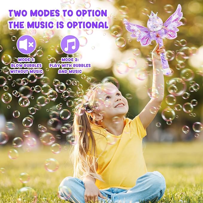 Princess Bubble Wands for Kids Girls,Music & Light Up Bubble Machine,Bubble Blower,Outdoor Party Birthday Bubble Toys for Toddlers,Gift for Girls Age 3 4 5 6 7 8 Years Old.(Purple)
