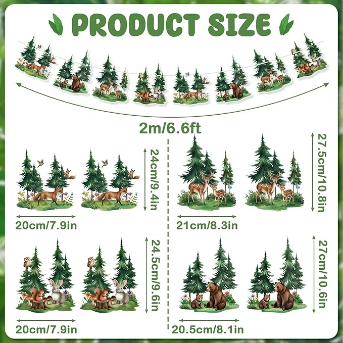 SUNBEAUTY Woodland Animals Banner 6.56FT Babyshower Party Decoration,Waterproof 2-Side Printed Garland Bunting with Tree Bear Fox Deer Rabbit for Kids Nursery Livingroom Gender Reveal Birthday