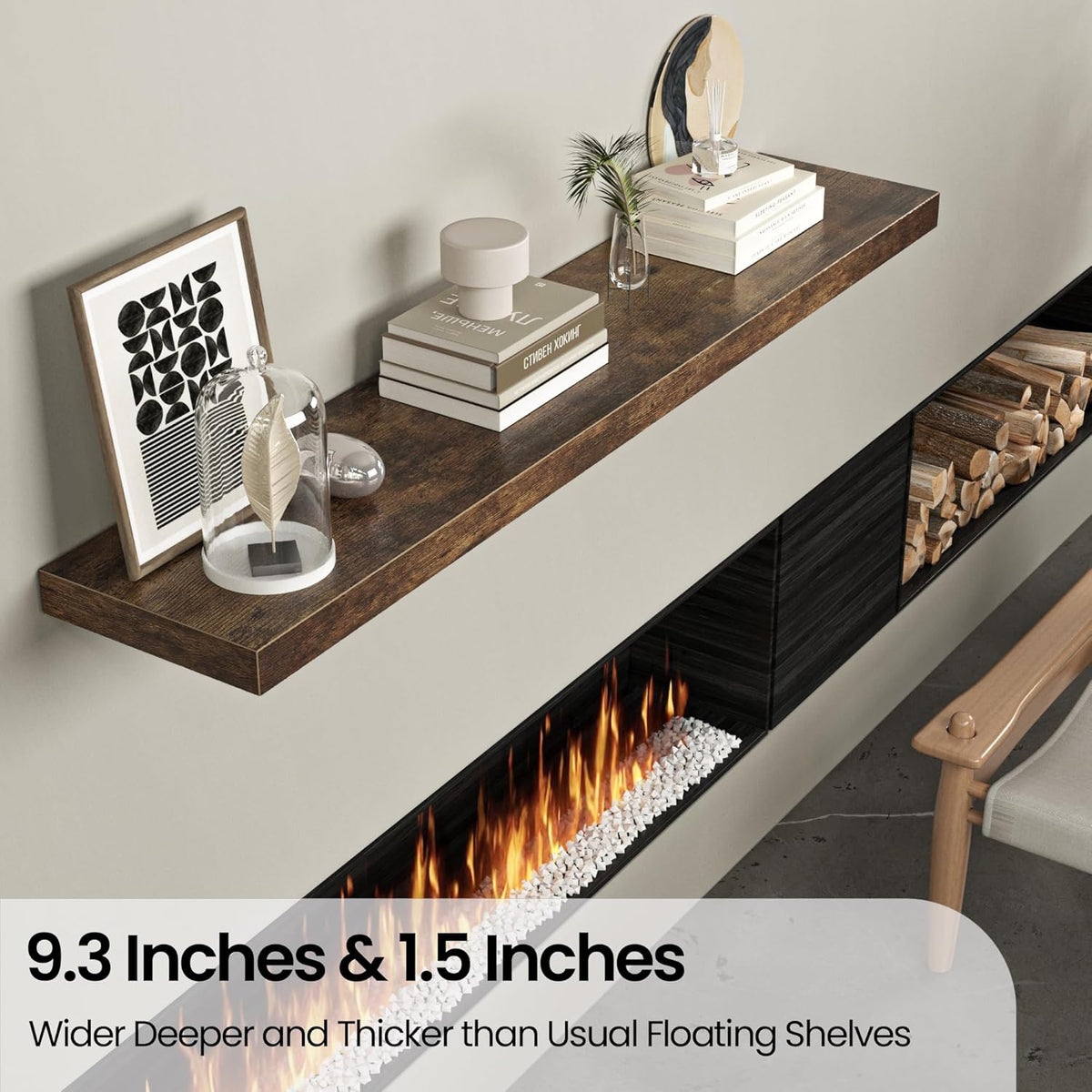 Floating Shelves for Wall, 55"W x 9.3"D x 1.5"H, Long Wooden Wall Mounted Display Shelf with Invisible Brackets for Living Room, Bedroom, Bathroom