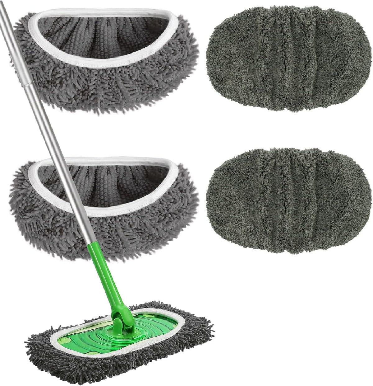 Reusable Microfiber Mop Pads Washable Wet Pads Compatible with Swiffer Sweeper Refills Pads for Wet & Dry Sweeping Cloths Mop Head Replacement for Household Cleaning (Grey 4PCS)