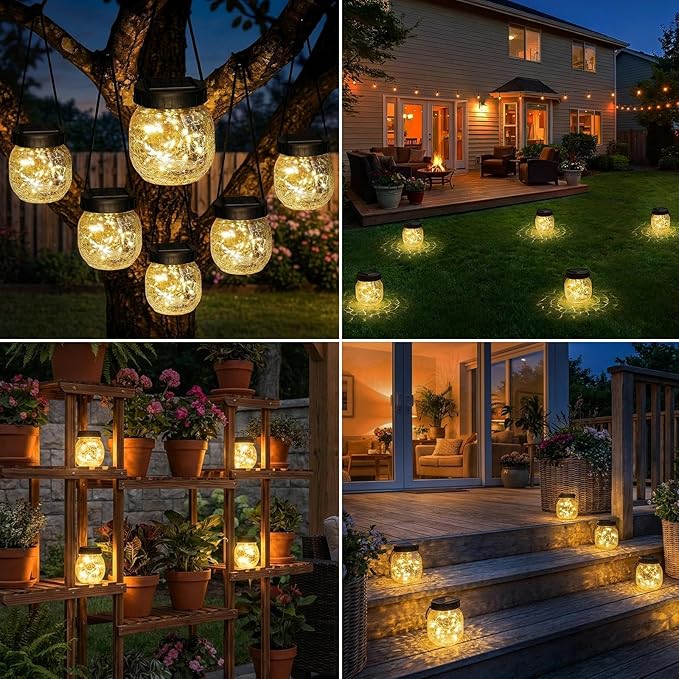 Small Solar Lanterns Outdoor Waterproof, Cracked Glass Hanging Globe Lights for Backyard Patio Garden Pathway Balcony and Table Decor, Warm White- Gifts for Women Mom Homeowners