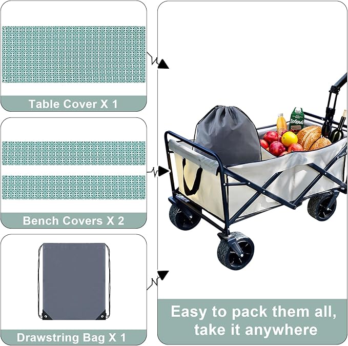 misaya Picnic Table Cover with Bench Cover, Waterproof Elastic Fitted Tablecloth for 8 Foot Tables, Rectangle Washable Polyester Tablecloths for Picnic, Camping, Outdoor (Turquoise, 30" x 96")