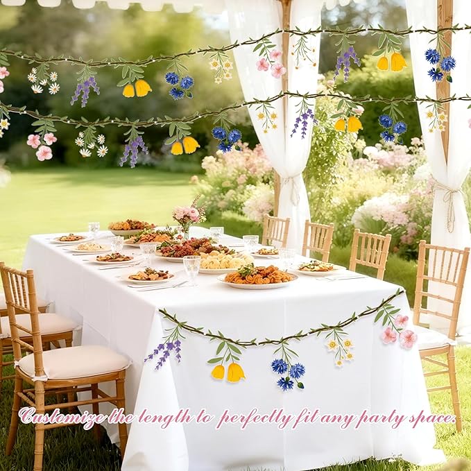 JIAYIQI 4PCS Wildflower Party Decorations - 7.9FT Per Pre-Strung Floral Garlands for Baby Shower Bloom Birthday Tea Party Wedding - Reusable Flower Banner for Garden Theme Woodland Party Decorations
