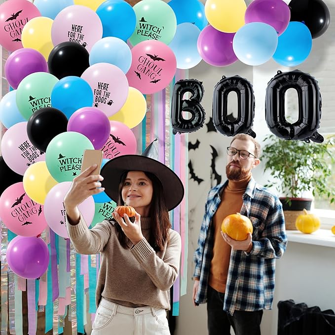 Cheerland Pastel Halloween Balloon Arch Ghost Birthday Decorations Boo Balloons Halloween Decorations Pastel Kids Cute Bat Birthday Backdrop Theme Spooky Party Decor