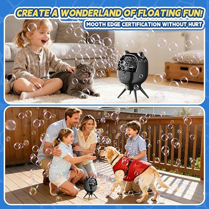 Upgraded Bubble Machine with 180°/90°Auto Rotation &1800mAh Rechargeable Battery2Hrs Playtime 500ml Large Tank Dual Speed Control & USB-C Charging Bubble Toys for Indoor Outdoor Birthday Party