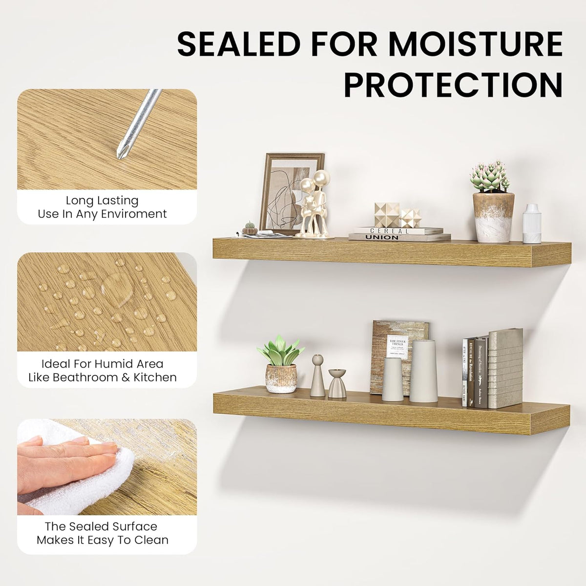 Floating Shelves for Wall, 72"W x 9.3"D x 1.5"H, Long Wooden Wall Mounted Display Shelves with Invisible Brackets for Living Room, Bedroom, Bathroom