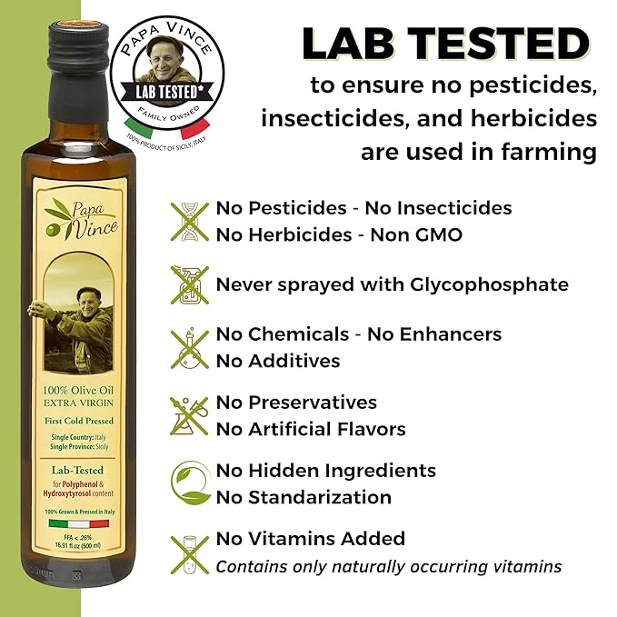 Papa Vince Olive Oil Extra Virgin - First Cold Press Family Harvest 2024/25, Polyphenol Rich, Subtle Peppery Finish, Unrefined