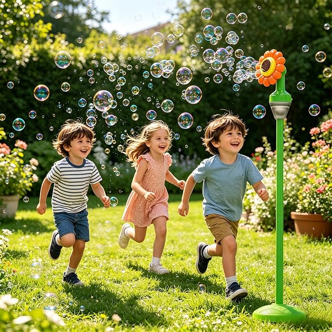 Bubble Machine for Kids - Bubble Maker with Lights and Music Automatic Bubble Stand Machine for Parties Birthday Wedding Toddlers Kid Summer Outdoor Toys (Red Flower)