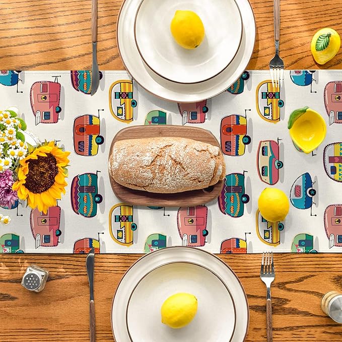 Camping Table Runner Picnic Table Cover Happy Camper Party Decor Camping Party Decorations for Spring Summer
