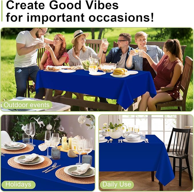 QIKSION Royal Blue Plastic Table Cloth Disposable 3 Pack, 54 x 108 Inch Tablecloths for Party, Graduation, Patriotic, Veterans Day Decorations, Dark Blue Rectangle Table Cover