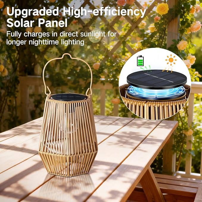 Solar Lanterns Outdoor Waterproof, Hanging Rattan Woven Solar Lights with Auto On/Off, Decorative Gifts for Mom Garden, Yard, Patio, Tree, Porch, Lawn, Pathway & Outside Tabletop Decor