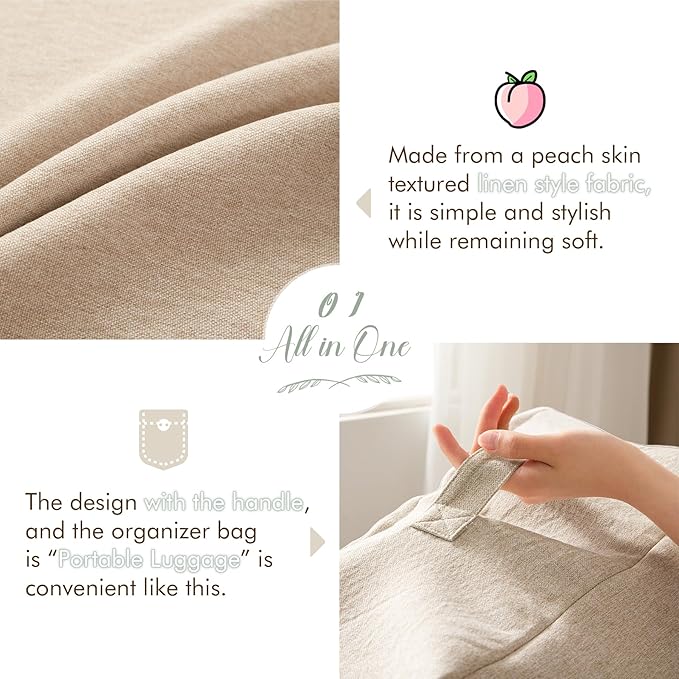 Square Comforter Storage Bag/Wedge Pillow Cover Linen Like - Multi-Use Pillow, Cushion & Bedding Insert Cover - Stuff with Clothes, Blankets for Extra Storage (22.8x22.8x7.8 In, Beige)