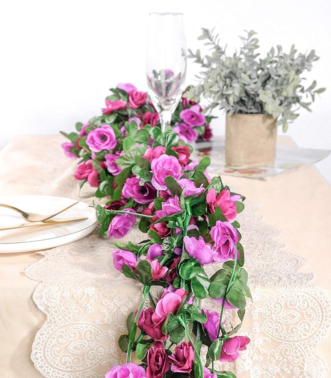 Miracliy 9Pcs 74FT Purple Flower Garland Artificial Rose Arch Vines Fake Spring Floral Garland for Flower Wall Backdrop Wedding Mothers Day Garden Tea Party Decoration