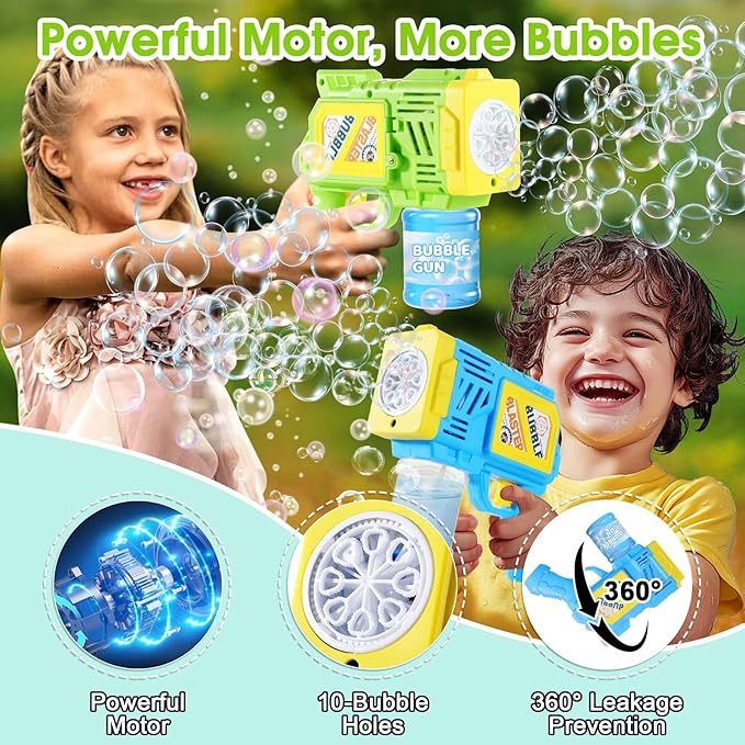 2 Pack Bubble Gun for Kids: Bubble Guns for Kids 4-8| Bubble Machine Gun for Toddlers| Easter Basket Stuffers| Bubble Blaster with Refill Solution| Gifts for Wedding Easter Party Favor