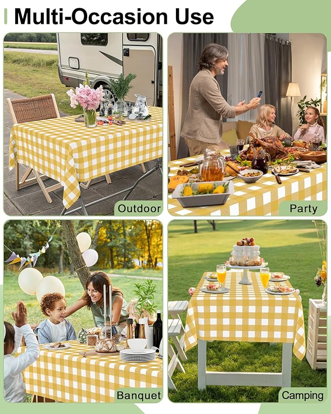 Smiry 20 Packs Gingham Disposable Table Cloth, 54 x 108 Inch Waterproof Plastic Tablecloth, Rectangle Gold and White CheckeGold Table Covers for Picnic, Birthday, Party