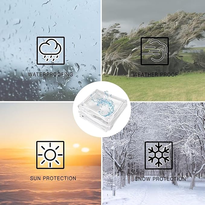 Clear Tarps Heavy Duty PVC, 14Mil Thickened Tear Resistant Waterproof PVC Vinyl Tarp，Protects Against Water,Tear, Cold Weather Resistan，for Patio,Porch and Outdoor（7' x 10'）