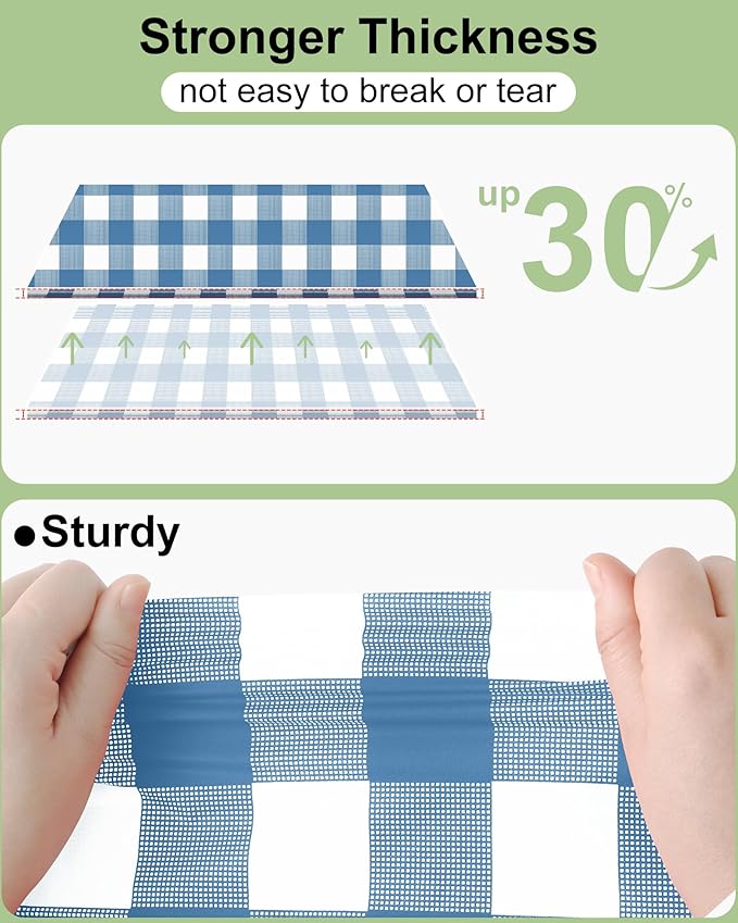 Smiry 8 Packs Gingham Disposable Table Cloth, 54 x 108 Inch Waterproof Plastic Tablecloth, Rectangle Aqua and White Checkered Table Covers for Picnic, Birthday, Party