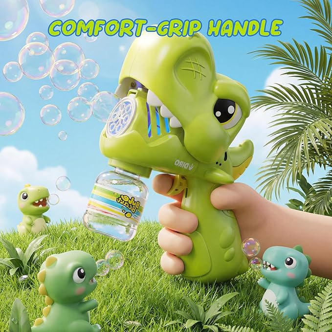 Bubble Guns for Toddlers 1-3, 2 Pack Movable Mouth Dino & Shark Bubble Machine Toys, Chomping Action Automatic Bubble Blaster w/LED Lights & 10 Refills, Rechargeable Outdoor Party Gifts for Ages 3-8