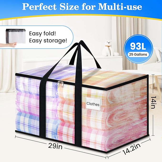 BlissTotes 2-Pack Large Moving Bags with Backpack Straps & Strong Zippers, Heavy-Duty Storage Bags Moving Boxes for Space Saving, Dorms, Transport, 93L-25 Gallons, Clear