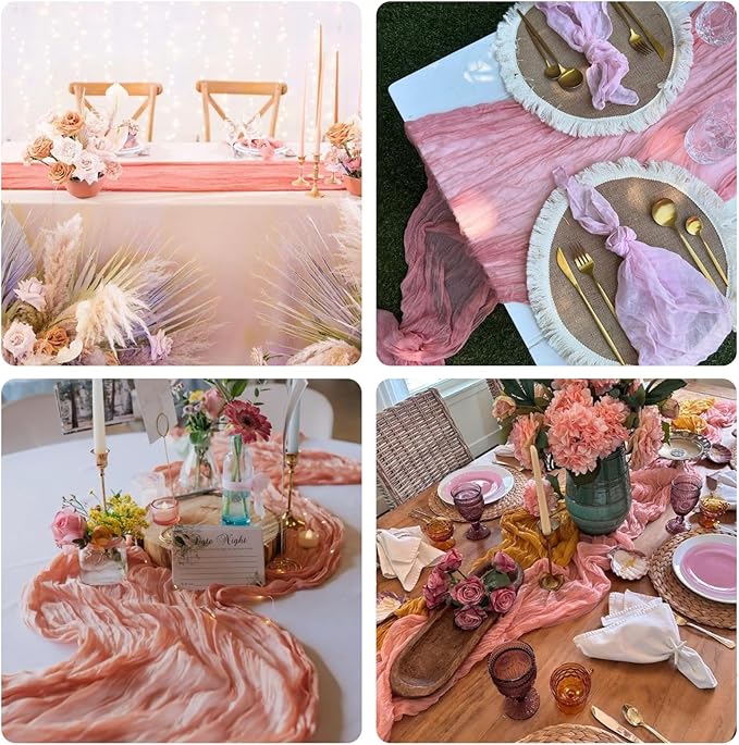 Sioloc 5 Pack Peach Coral Cheesecloth Table Runner 120'' x 35'',Spring Easter Decor Soft Gauze Boho Wedding Table Decor for 10ft Table Birthday Party,Baby Shower, Bridal Shower, Home & Event Decor