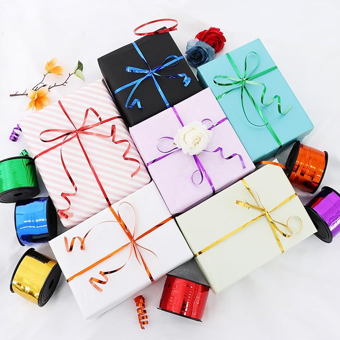 TONIFUL Curling Ribbon-6 Assorted Colors Balloon Curling Ribbons Set-600 Yards Balloon String for DIY Decor,Gift Wrapping,Ribbons and Bows for Christmas New Year Birthday Gifts Supplies(Shiny Rainbow)