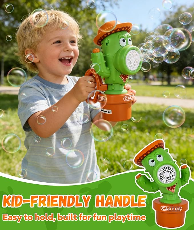 Bubble Machine for Kids, Rechargeable Cactus Bubble Maker with Lights & Music, Dancing Bubble Machine Toy with Bubble Solution Included, Outdoor Summer Toys for Kids, Birthday Party & Gift