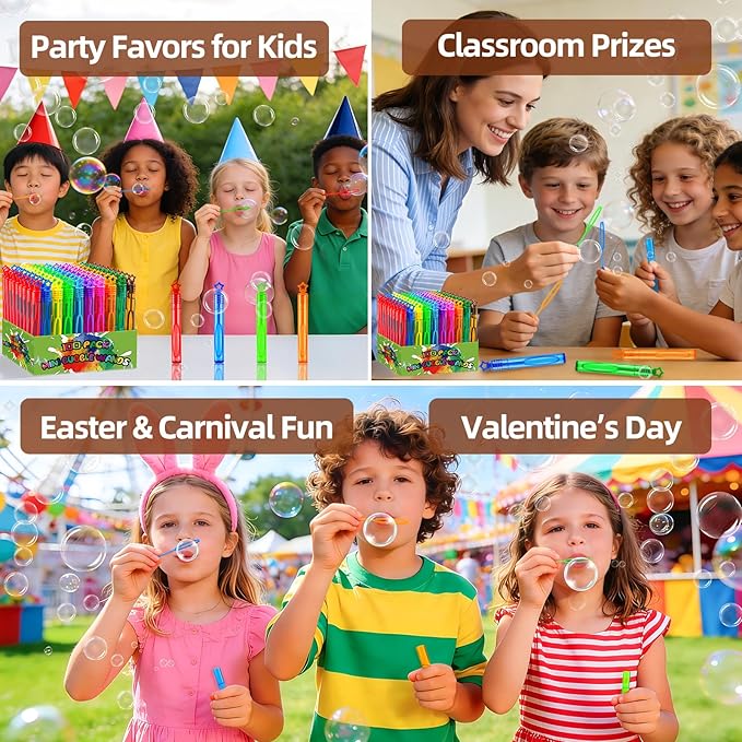 100 Pcs Mini Bubble Wands Bulk for Kids, 4.2 Inch Star Bubble Sticks with Large Bubble Holes, Pre-Filled Bubble Solution, Party Favors, Classroom Prizes, Carnival & Birthday Party Supplies