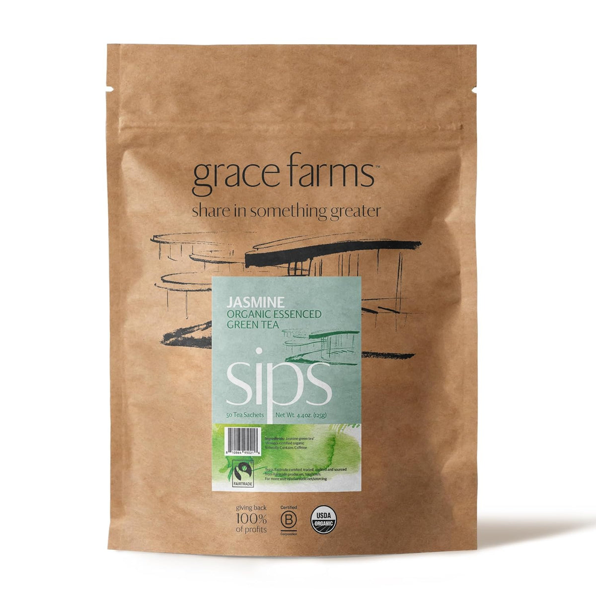 Grace Farms Organic Jasmine Green Tea (50 Pyramid Sachets), Fragrant and Sweet, Fairtrade and Kosher Certified, Best Green Tea