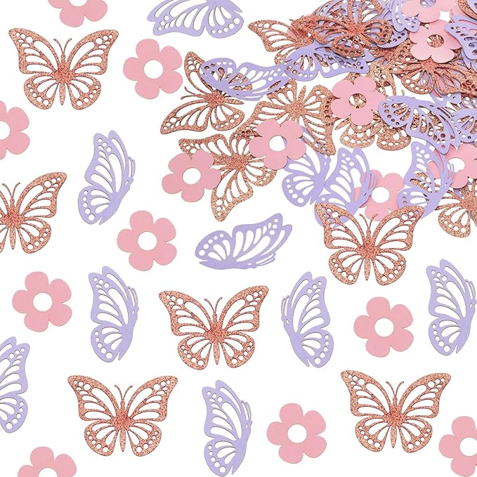 ONLYKXY 13g Butterfly Flower Table Confetti Decor Glitter Butterfly Decoration for Birthday Wedding Theme Thanks Giving Party Valentine's Mother's Day Scatter Bless Confetti (Glitter Rose Gold)