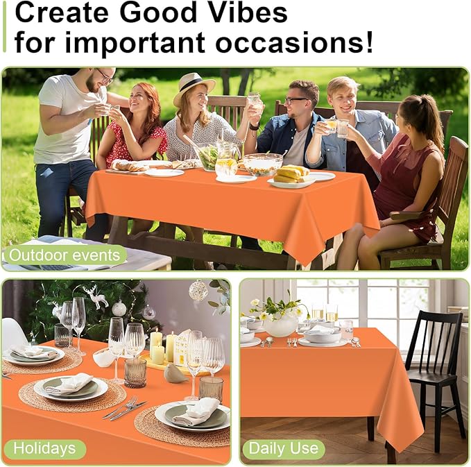 QIKSION Orange Plastic Table Cloth Disposable 12 Pack, 54 x 108 Inch Tablecloths for Party, Graduation, Halloween, Thanksgiving Decorations, Harvest, Fall, Rectangle Table Cover