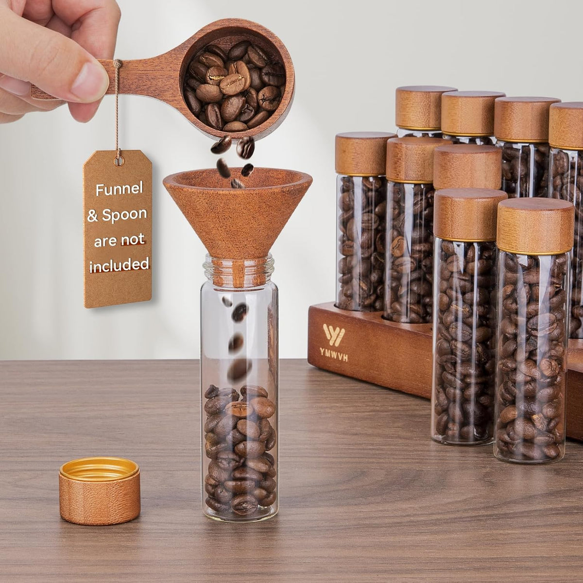 Single Dose Coffee Bean Storage Tubes with Wooden Base and Lids,Set Of 12 Dosing Glass Vials for Coffee Benn Container Cellars, Espresso Bean Canisters Set,6pc- 2 fl oz, 6pc-1.7 fl oz