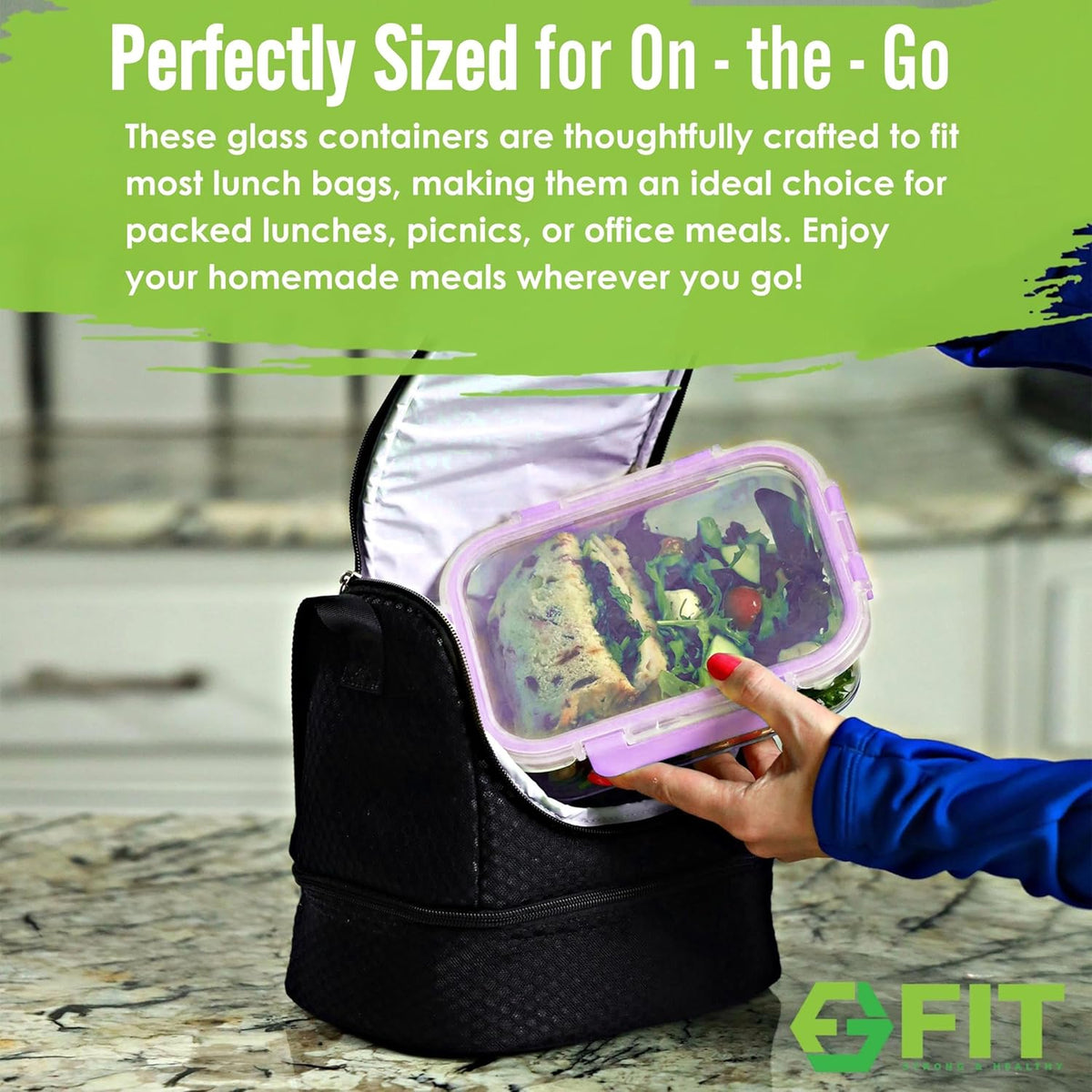 2 & 3 Compartment Glass Meal Prep Containers (4 Pack, 32 oz) - Glass Food Storage Containers with Lids, Bento Box, Portion Control, Airtight