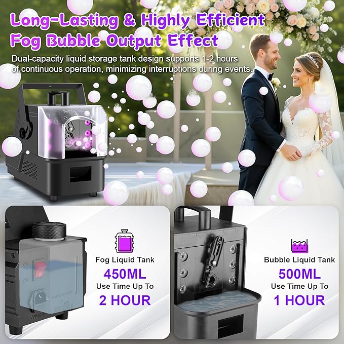 Fog Bubble Machine,900W 3IN1 Smoke Bubble Machine Maker with 6 Dynamic RGB LED Lighting Effect Remote&LED Display Control for Halloween Indoor&Outdoor Parties Birthday Wedding Show Stage