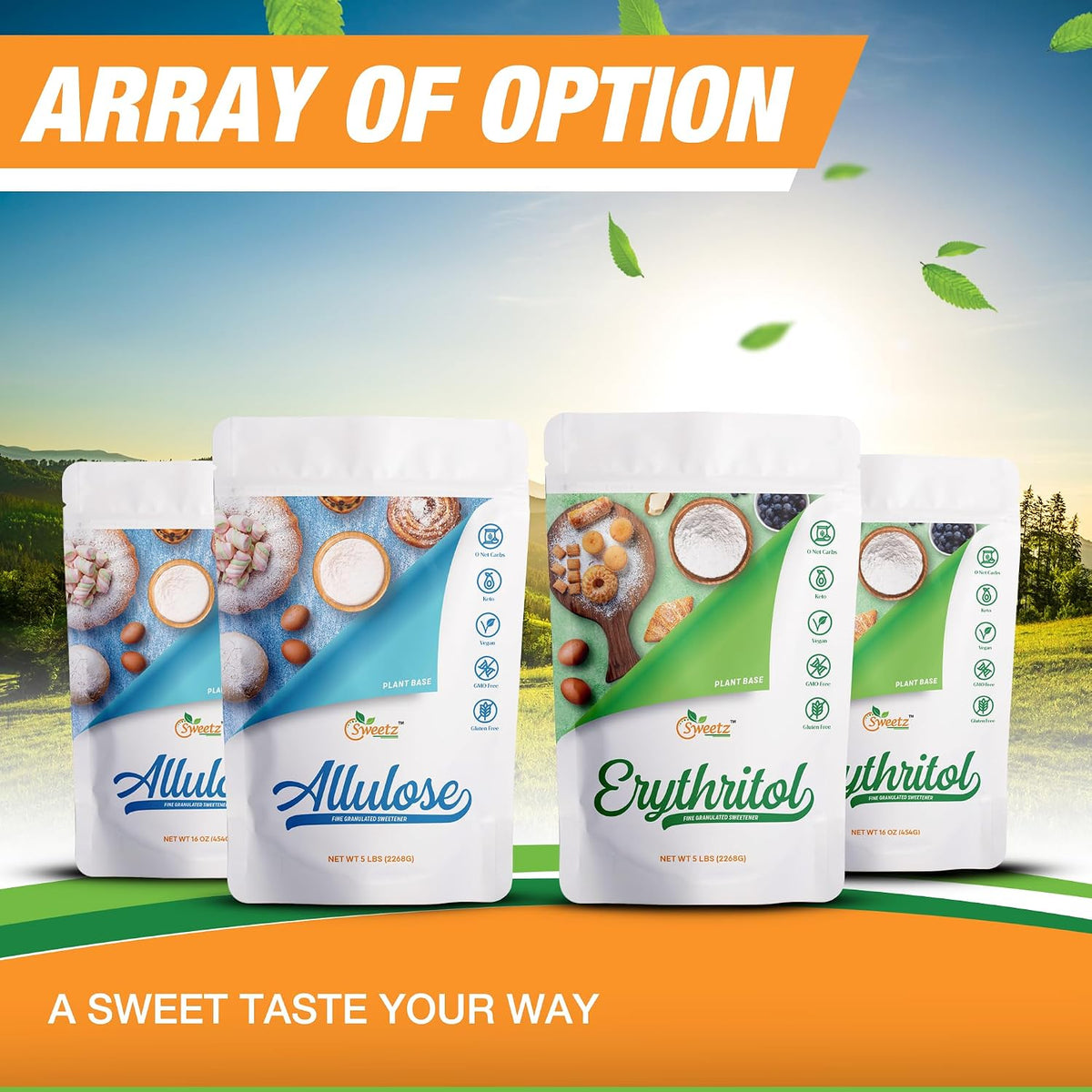All Purpose Sweeteners: Allulose 2-Pack &amp; Erythritol 1-Pack. Total Servings 342; Zero Calorie Sweeteners, Sugar-Free Substitute for Baking, Smoothies, Coffee; Low Carb Keto Diet Friendly Food | ALU2–ERY1–MPK3, 1LB/Each