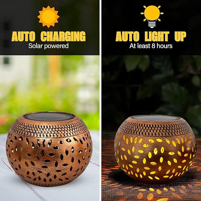 Solar Table Lanterns Outdoor Waterproof - LED Lamp Bronze Metal Table Lights -Solar Powered Decorative Lantern for Desk Patio Garden Pathway Yard(1 Pack)